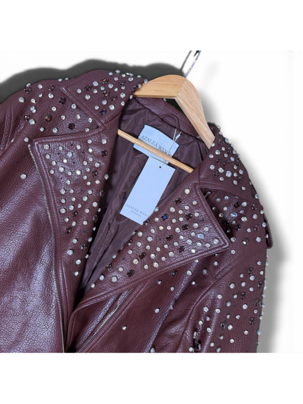 Azalea Wang Catrine Burgundy Rhinestone Oversized Jacket M Burgundy Embellished - Picture 5 of 8